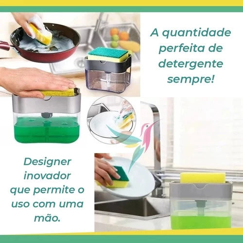 Dispenser Detergente 2 em 1 com Suporte Porta Bucha Esponja